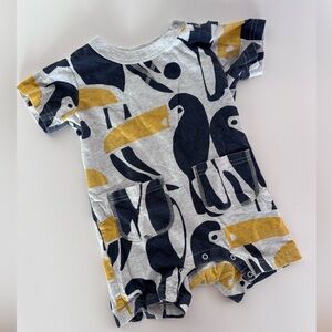 Baby Romper with Toucan Print - Gray, Navy & Mustard